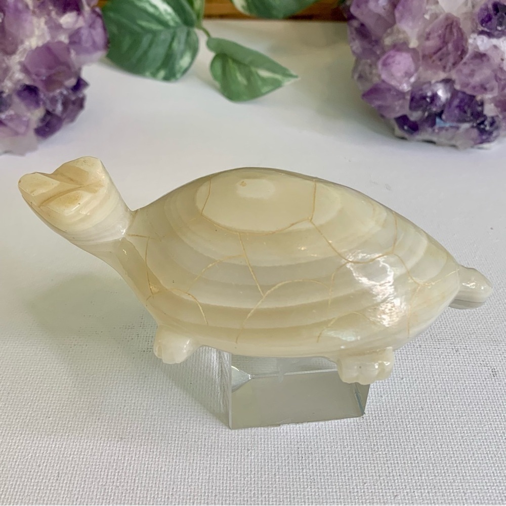 Large Banded Calcite Crystal Turtle Carving Polished Onyx Tortoise Figurine 4.5” - Picture 10 of 16